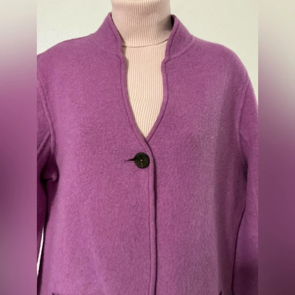 EUC Eileen Fisher Lambswool Cotton Single Button Lilac/Purple Jacket L